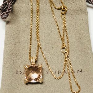 David Yurman 18K Rose Gold Chatelaine Morganite Diamond Pendant Necklace
